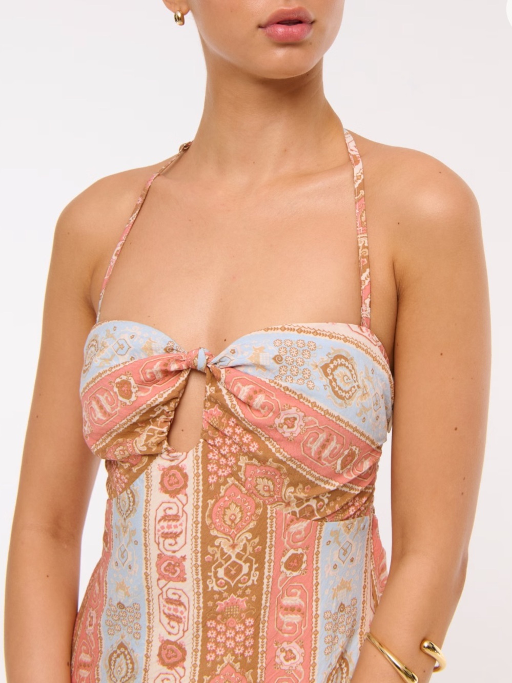 NWT Abercrombie & Fitch A&F Strapless Knotted Maxi Dress M multicolor print - Picture 4 of 10
